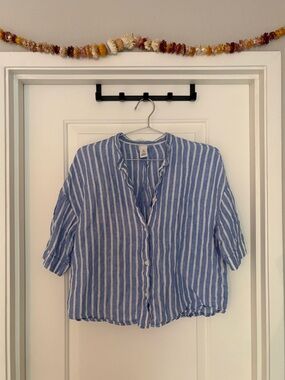 Blue Stripe Linen Crop